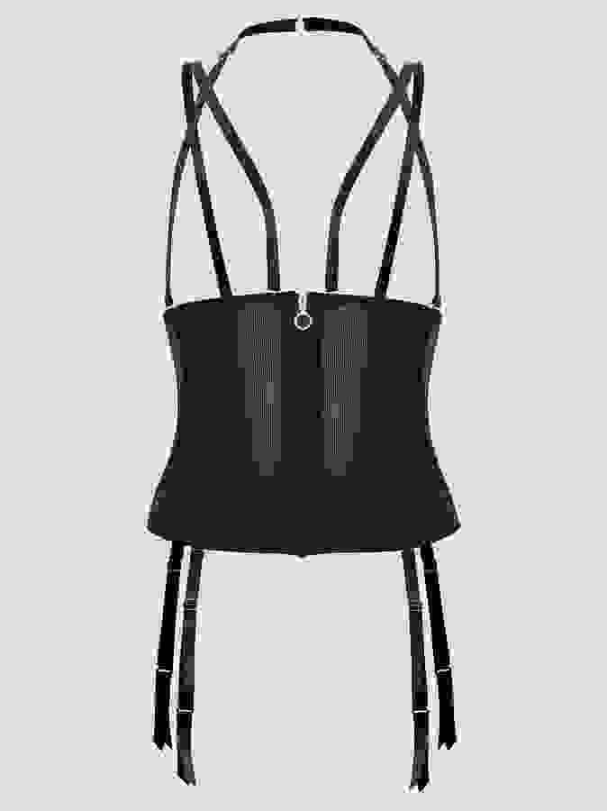 Lovehoney Plus Size Secret Silhouette Black Steel-Boned Waspie, Black, hi-res
